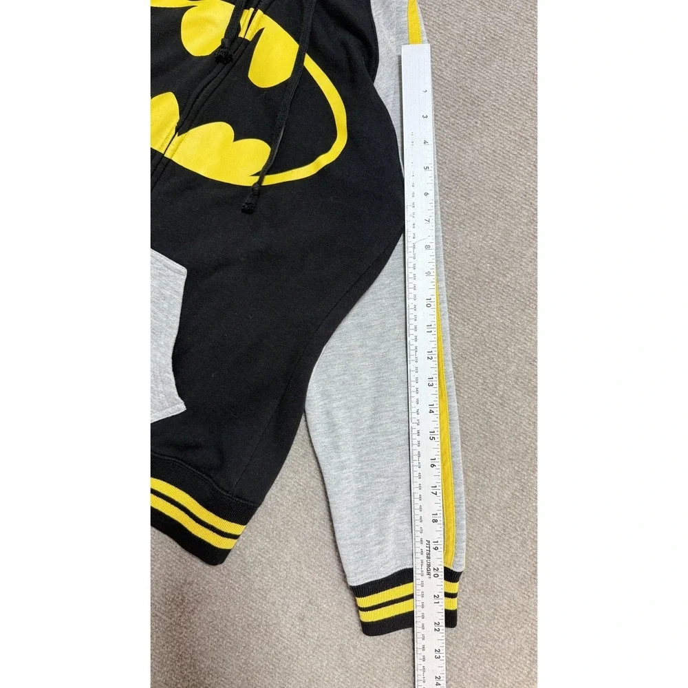 Batman Hoodie Kids Large Black Gray Yellow Full Zip Ears Fleece Logo Sweatshirt